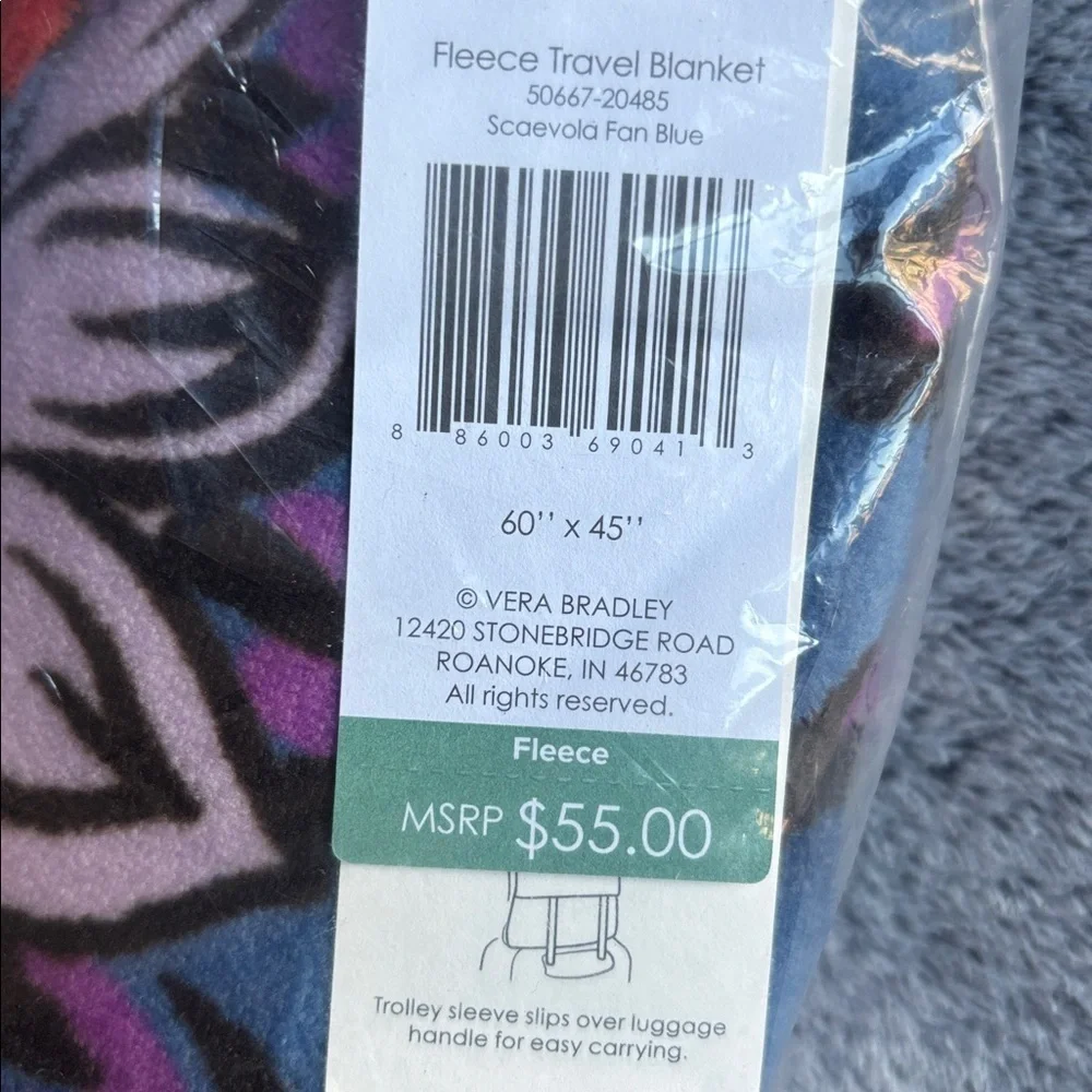 Vera Bradley Fleece Travel Blanket in Scaevola Fan Blue NWT